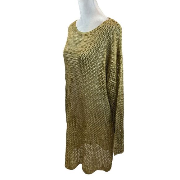 Vintage 1980’s Ladies The Works Saks Fifth Ave Gold Sheer Mesh Tunic Cover Up M - Picture 1 of 10